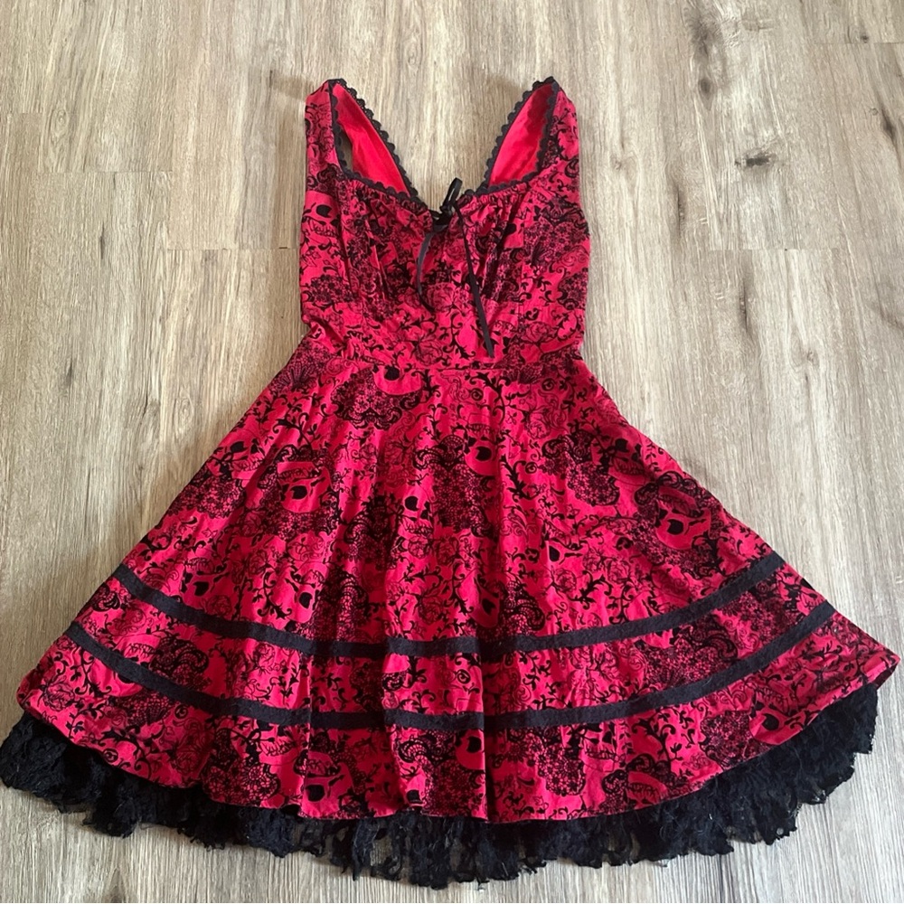 Hot Topic Red & Black Gothic Skull Lace-Up Sleeveless Dress Sm Y2K Punk Rock